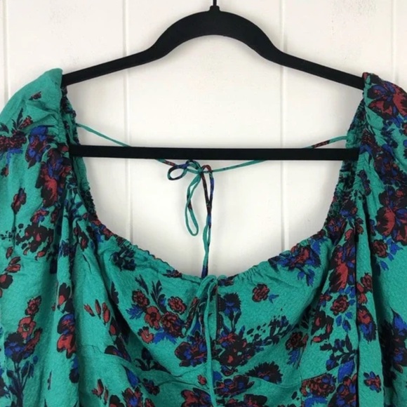 NWT Free People Hilary Print Keyhole Neck Top Green Floral Combo Medium - Picture 9 of 15